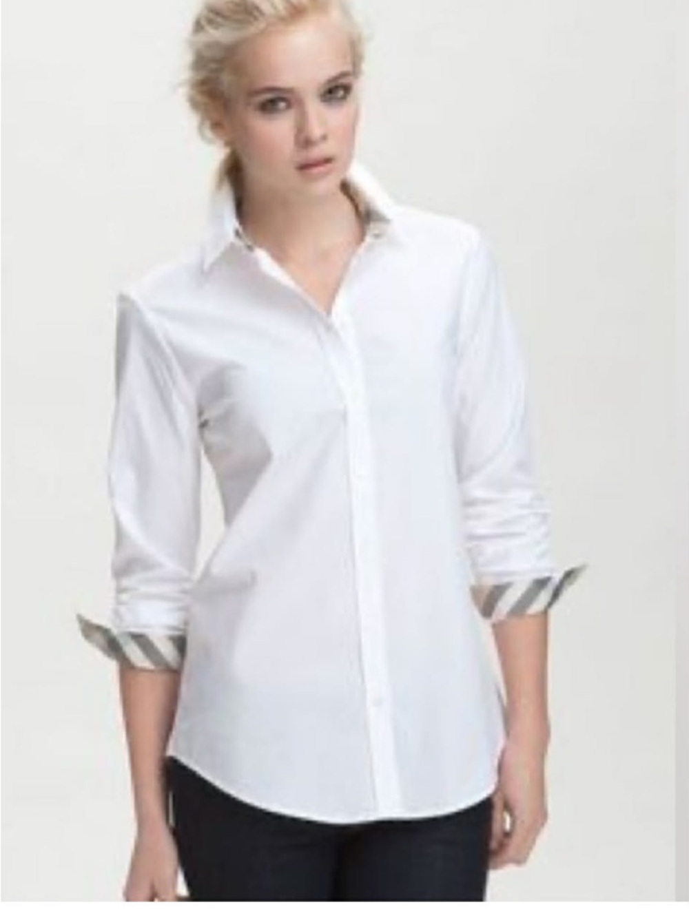 Burberry White Dress Shirt with Check Trim